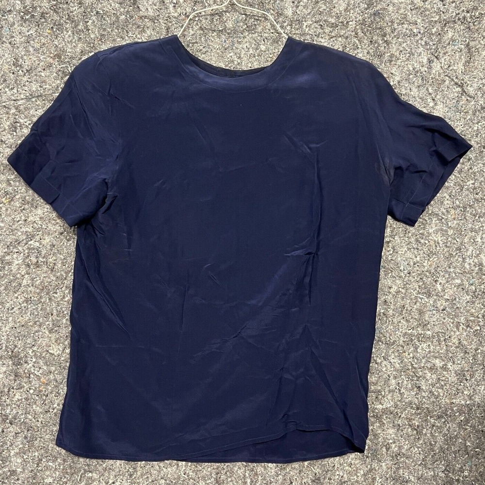 Charter Club Jane Justin Navy Blue 100%‎ Silk Short Sleeve Blouse Size 8 Vintage